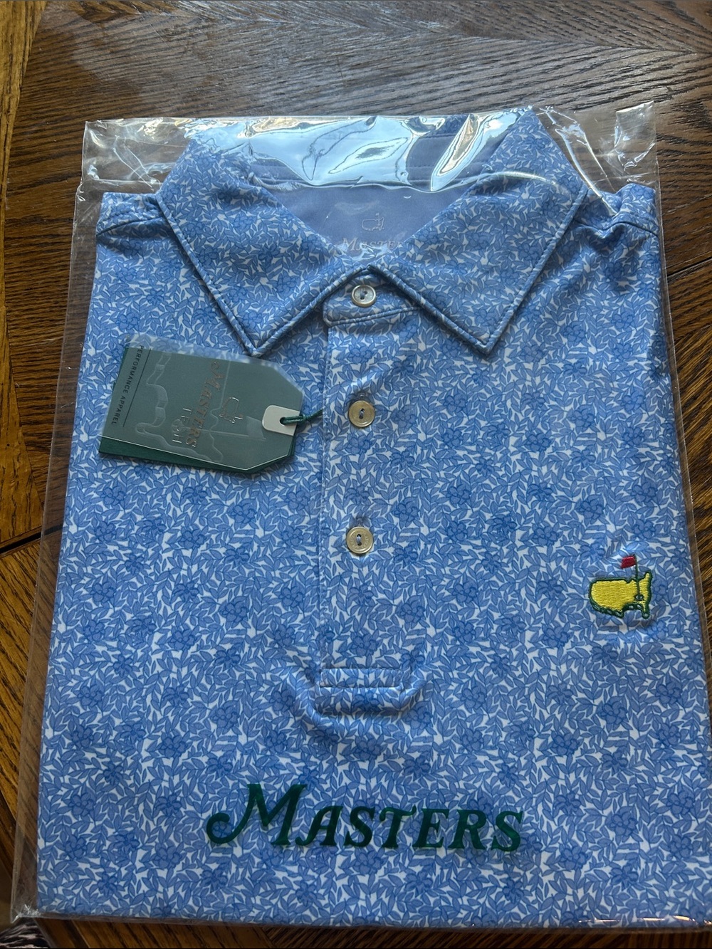 Masters Light Blue Printed Golf Polo with Embroidered Flag